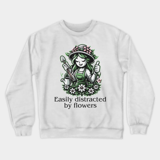 Easily Distracted By Flowers Crewneck Sweatshirt by Etopix